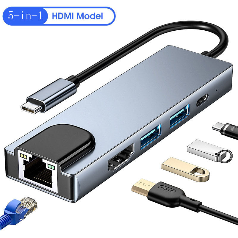 Station d'extension USB pour carte réseau 5-en-1 Type-c vers HDMI
