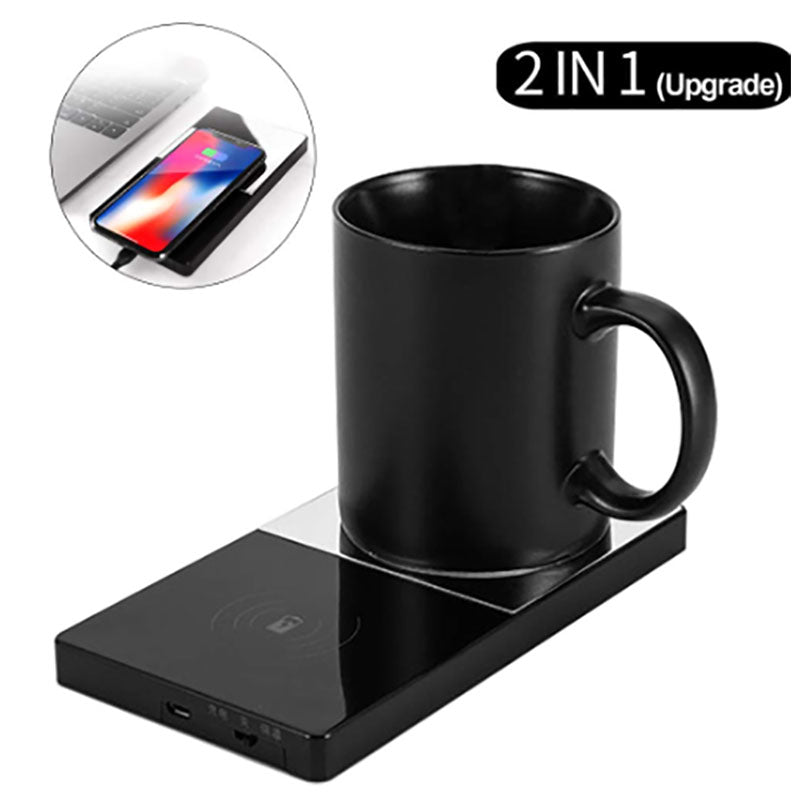 Tasse chauffante 2 en 1, chauffe-tasse électrique, chargeur sans fil.