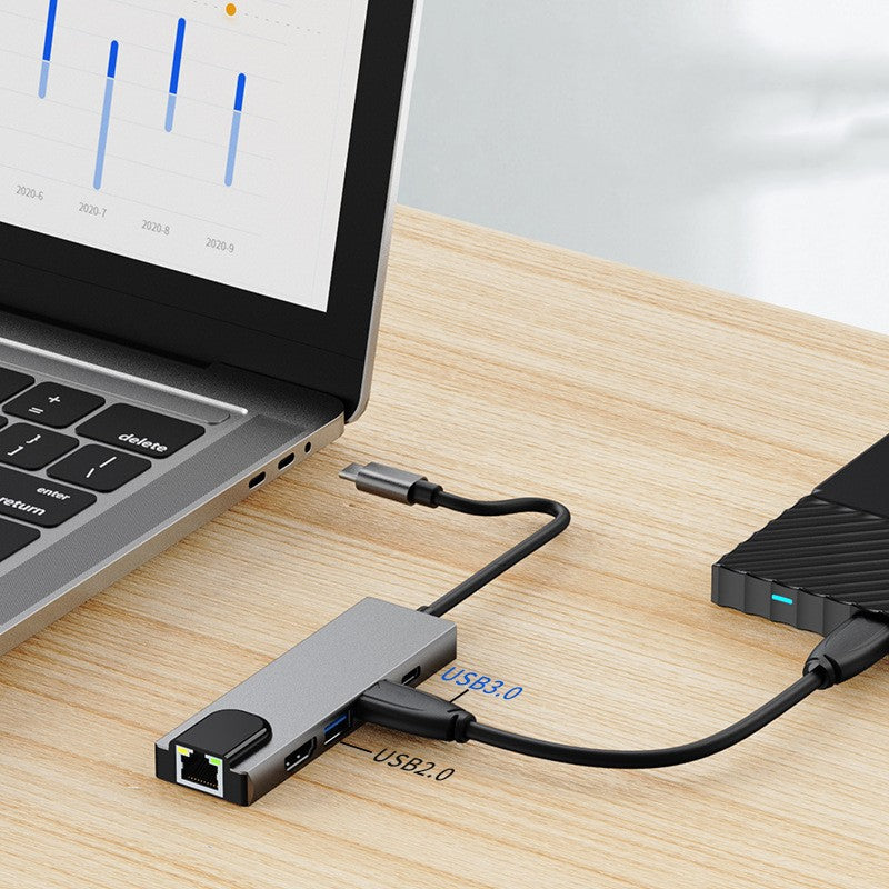Station d'extension USB pour carte réseau 5-en-1 Type-c vers HDMI