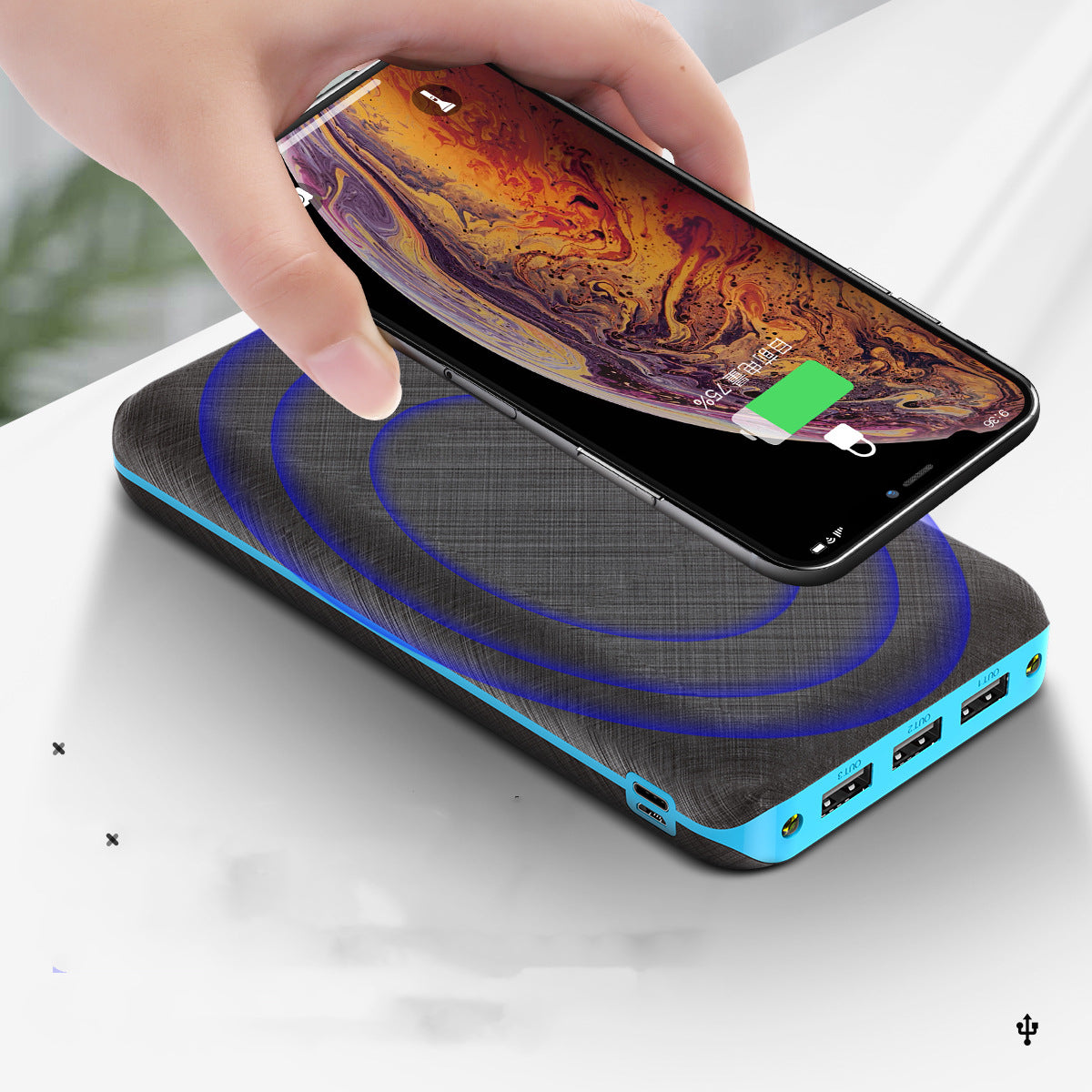 Chargeur solaire sans fil Qi 80000mAh compatible pour Xiaomi, Samsung, Iphone, Portable, Apple,dote de  3 ports  usb, idéale pour l'extérieur.