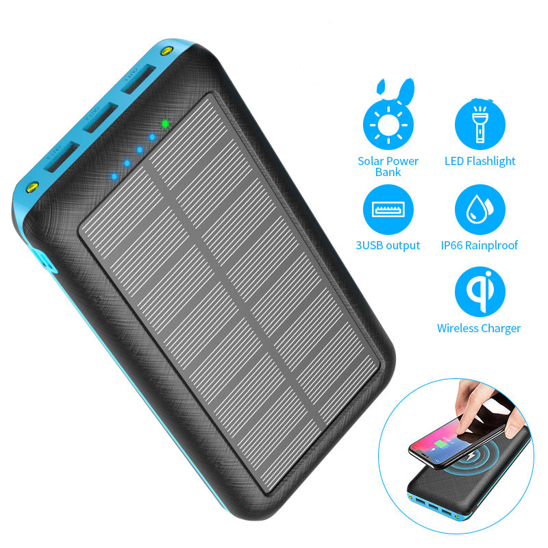 Chargeur solaire sans fil Qi 80000mAh compatible pour Xiaomi, Samsung, Iphone, Portable, Apple,dote de  3 ports  usb, idéale pour l'extérieur.