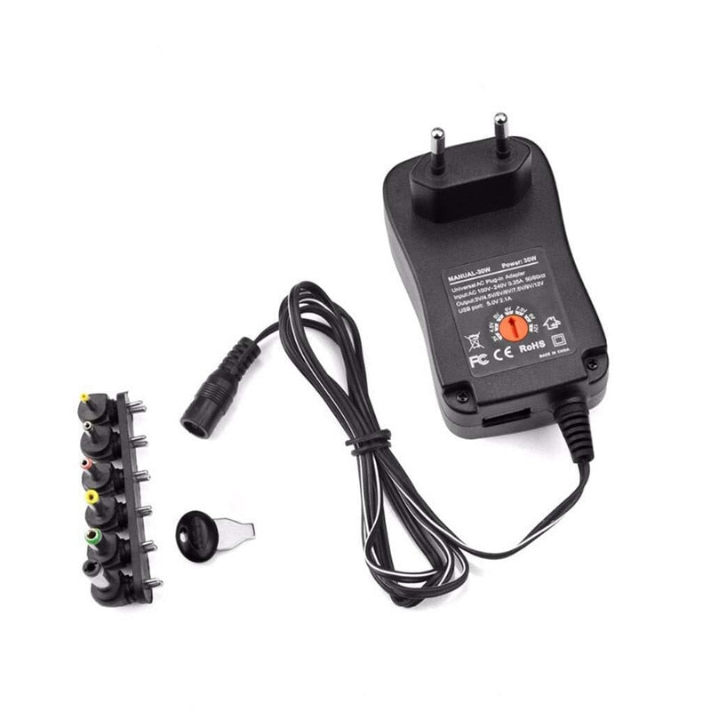 Adaptateur universel AC 100-240V DC 3V 4.5V 5V 6V 7.5V 9V 12V 30W, alimentation multifonction réglable pour caméra à bande lumineuse LED