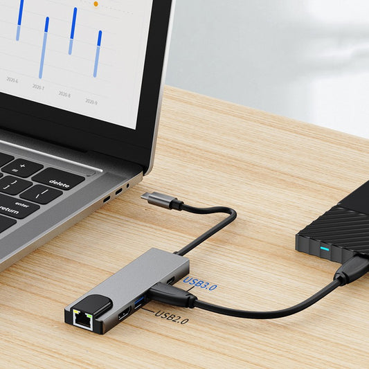 Station d'extension USB pour carte réseau 5-en-1 Type-c vers HDMI